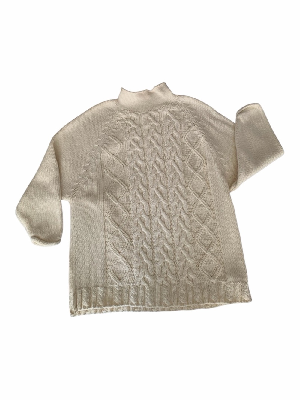 VTG Sweater Women S Cream The Limited Cable Knit 90s Warm Rolled Mockneck Raglan